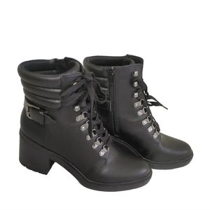 MIX No. 6 Black Sz 9 Boots 2.5" Block Heel Side Zip Lace Up Faux Leather. EUC